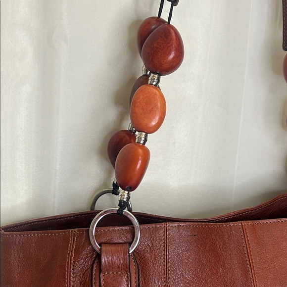 Chic Brown Leather Shoulder Bag with Beaded Handles‎ - Picture 5 of 14